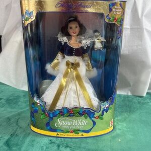 1998 Mattel Snow White Holiday Doll in Navy, White & Gold